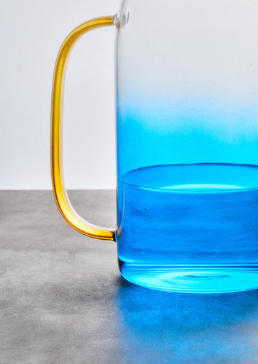 Glass Ombre Blue Pitcher and Cup Set