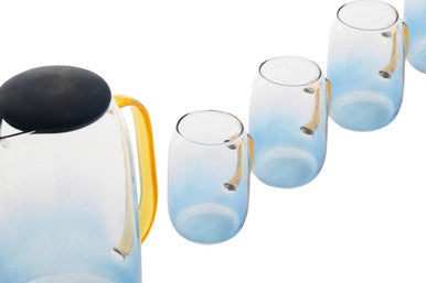 Glass Ombre Blue Pitcher and Cup Set