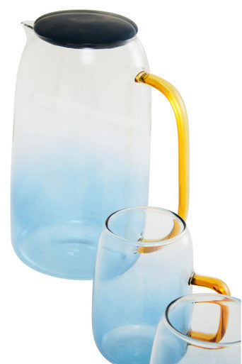 Glass Ombre Blue Pitcher and Cup Set