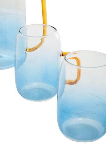 Glass Ombre Blue Pitcher and Cup Set