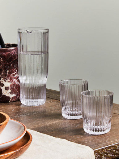 Ribbed Glass and Jug Three Piece Set