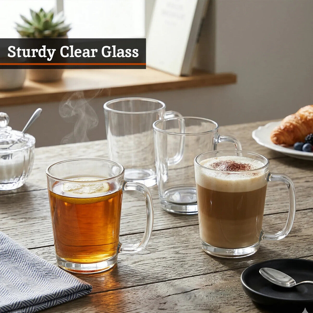 Set of Four Glass Clear Glass Mugs