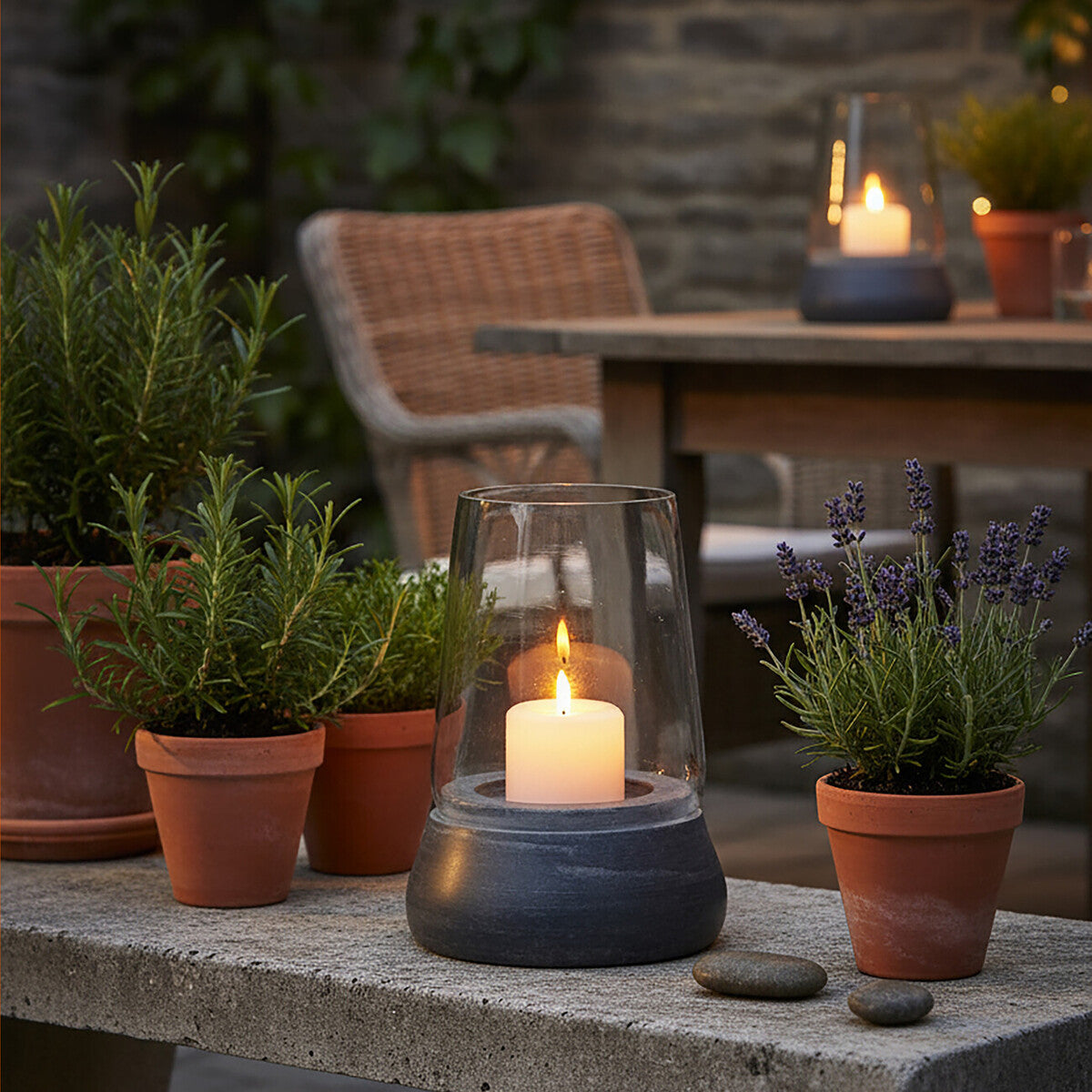 Complements Grey Marble and Glass Candle Holder