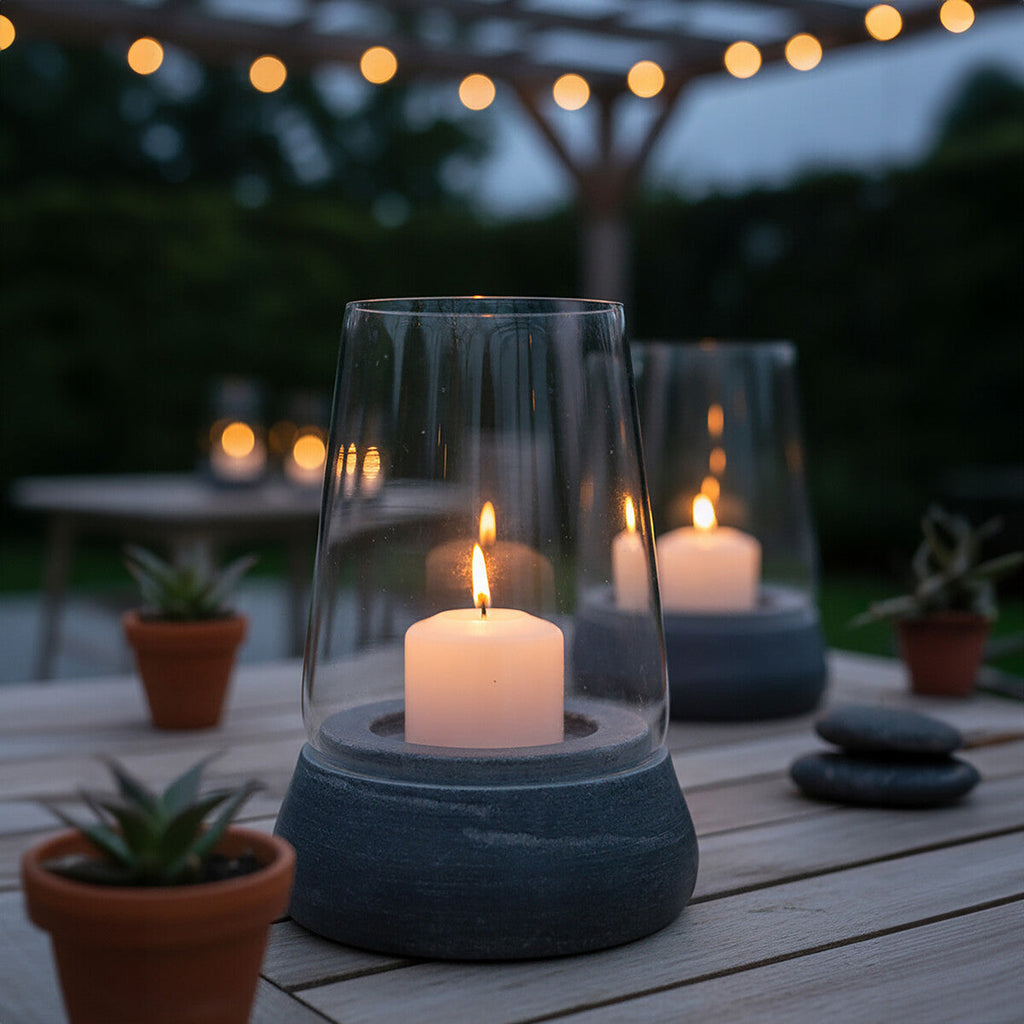 Complements Grey Marble and Glass Candle Holder