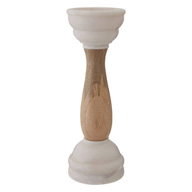 White Marble and Mango Wood Candle Holder