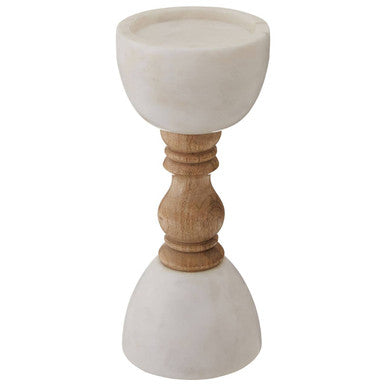 Large White Marble and Mango Wood Candle Holder