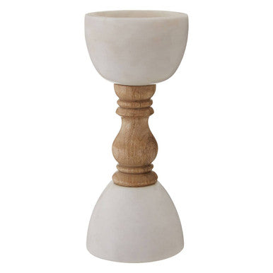 Large White Marble and Mango Wood Candle Holder