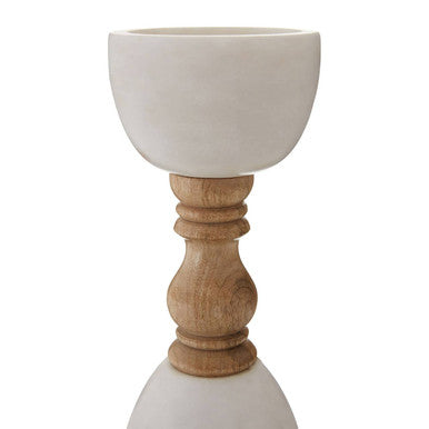 Large White Marble and Mango Wood Candle Holder