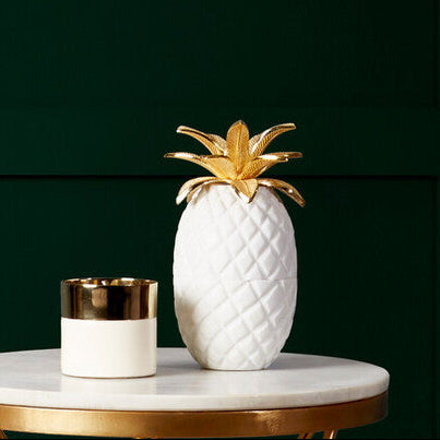 White Marble and Gold Pineapple Jar