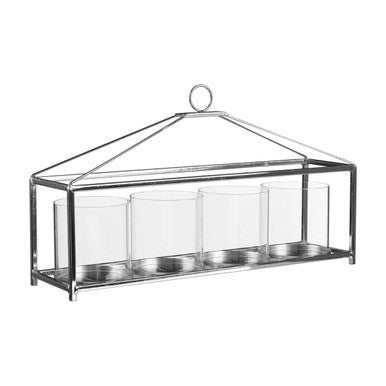 Glass and Silver Long Table Candle Holder