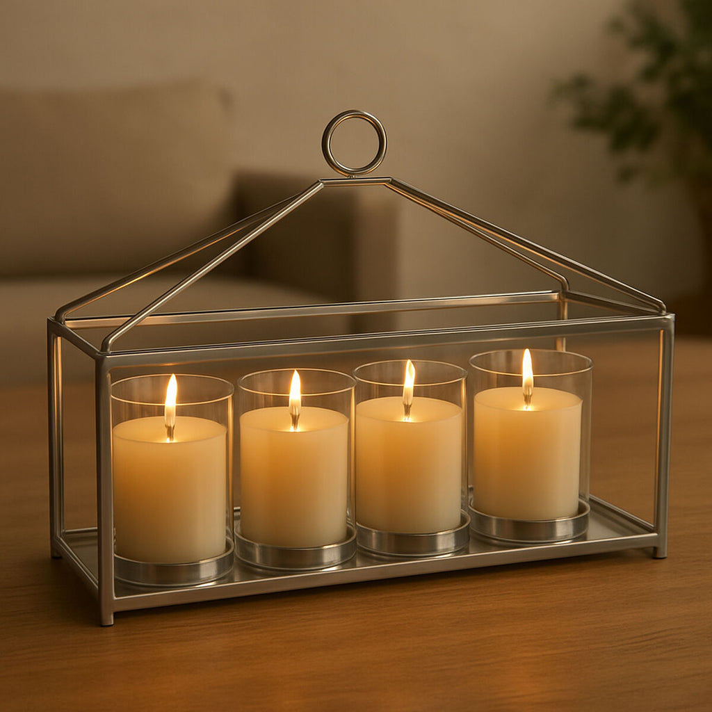 Glass and Silver Long Table Candle Holder