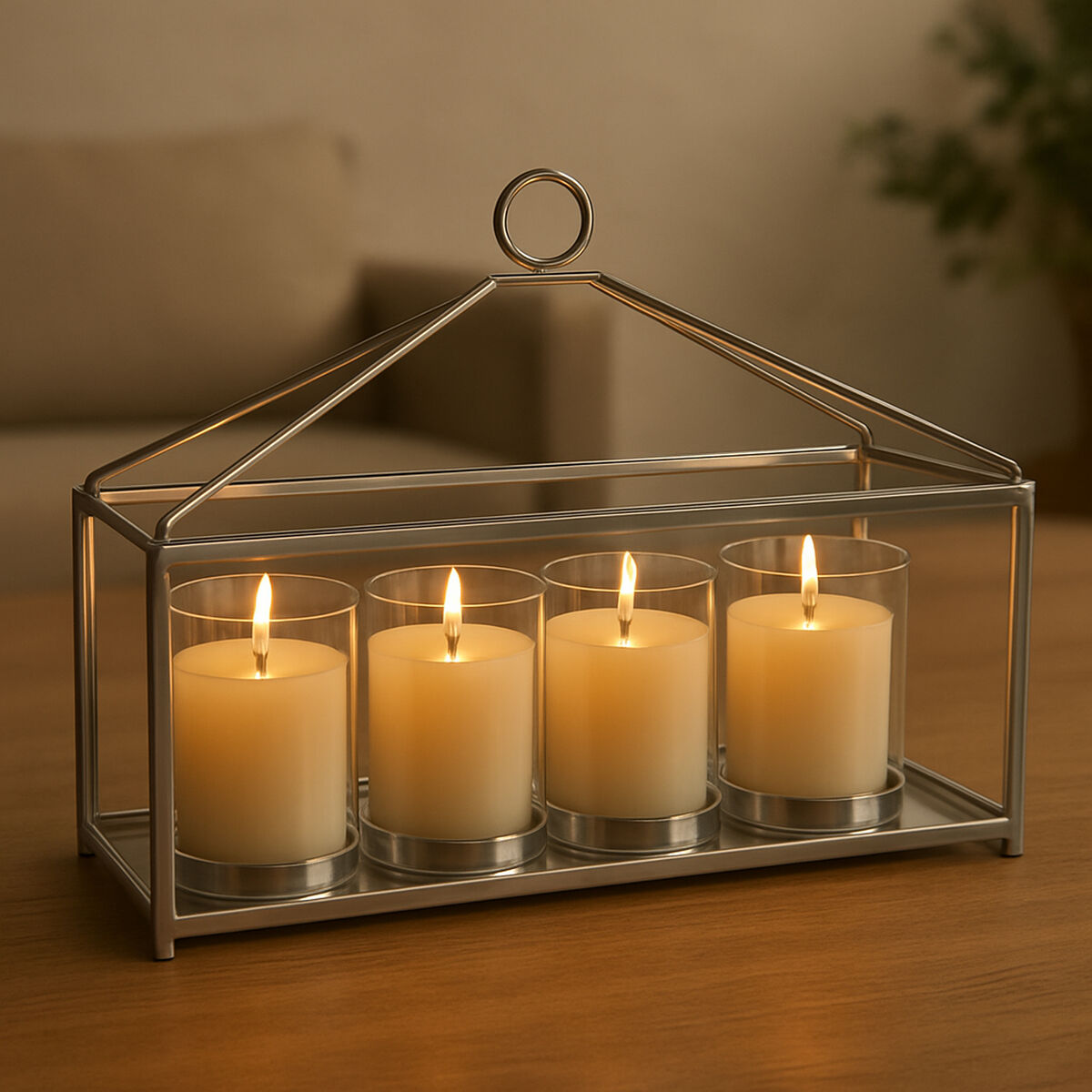 Glass and Silver Long Table Candle Holder
