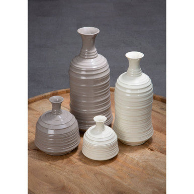 Cream Small Ribbed Ceramic Vase