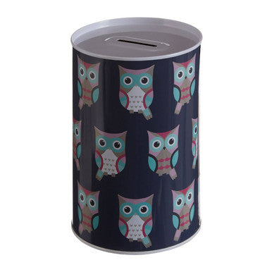 Large Blue Woodland Owl Money Tin