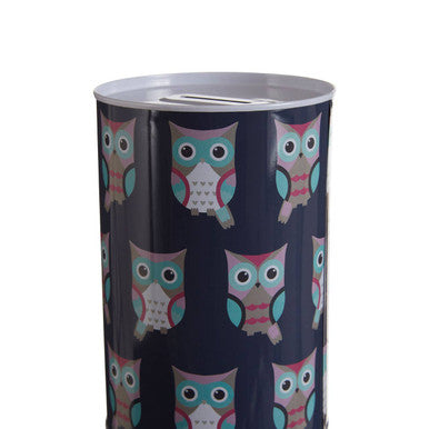 Large Blue Woodland Owl Money Tin