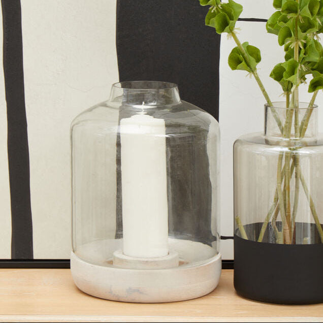 Grey Bottle Neck Small Hurricane Candle Holder