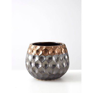 Large Ceramic Planter with Metallic Finish