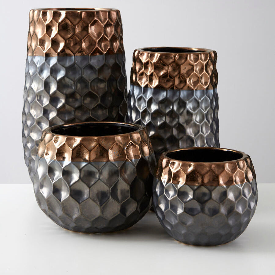 Large Ceramic Planter with Metallic Finish