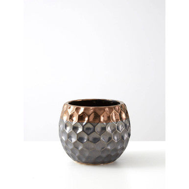 Small Ceramic Planter with Metallic Finish