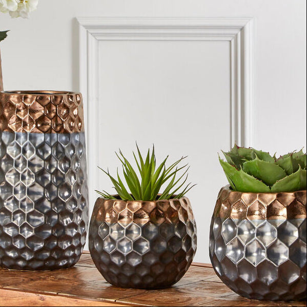 Small Ceramic Planter with Metallic Finish