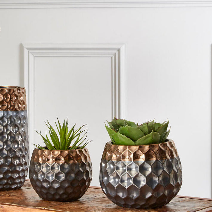 Small Ceramic Planter with Metallic Finish