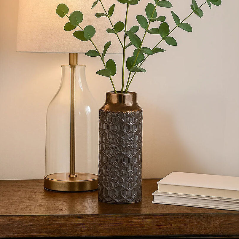 Geometric Gold and Grey Small Ceramic Vase