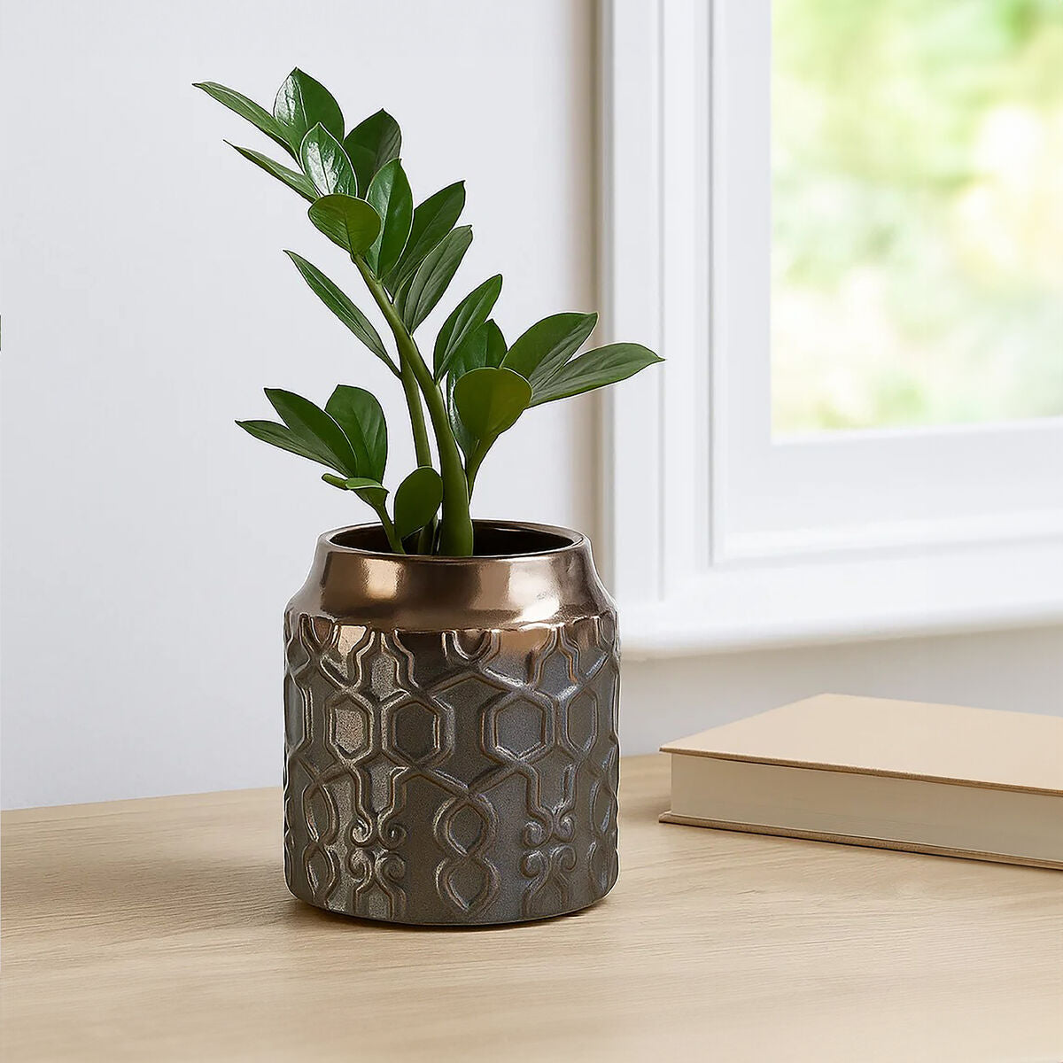 Gold and Grey Layered Small Ceramic Planter