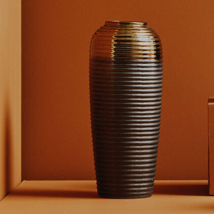Ribbed Textured Large Ceramic Vase