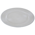 White Embossed Glass Charger Plate with Silver Rim