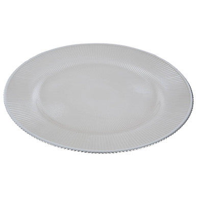 White Embossed Glass Charger Plate with Silver Rim