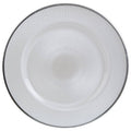 White Embossed Glass Charger Plate with Silver Rim