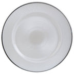 White Embossed Glass Charger Plate with Silver Rim