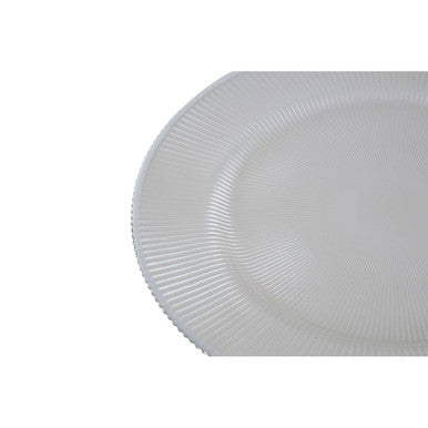 White Embossed Glass Charger Plate with Silver Rim