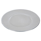 White Embossed Glass Dinner Plate with Silver Rim