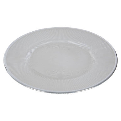 White Embossed Glass Dinner Plate with Silver Rim