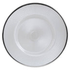 White Embossed Glass Dinner Plate with Silver Rim