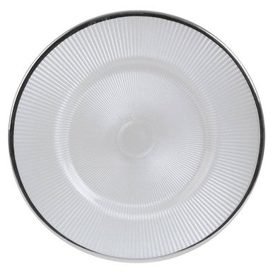 White Embossed Glass Dinner Plate with Silver Rim