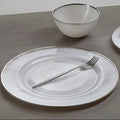 White Embossed Glass Dinner Plate with Silver Rim