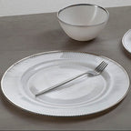 White Embossed Glass Dinner Plate with Silver Rim