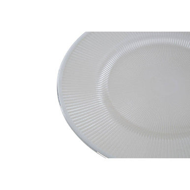 White Embossed Glass Dinner Plate with Silver Rim