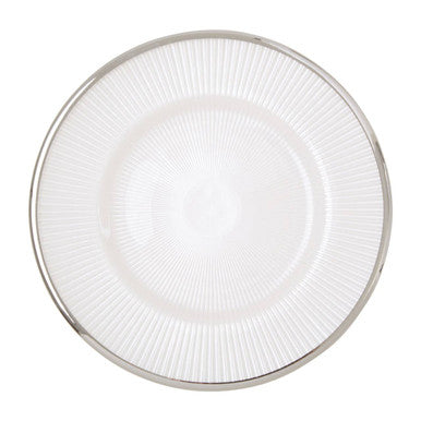 White Embossed Glass Side Plate with Silver Rim