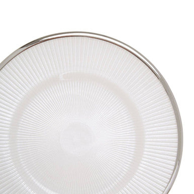 White Embossed Glass Side Plate with Silver Rim
