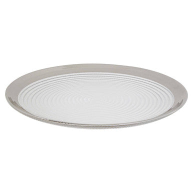 Embossed Glass Coupe Dinner Plate with Silver Rim