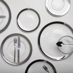Embossed Glass Coupe Dinner Plate with Silver Rim