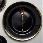 Black Glass Charger Plate with Gold Rim
