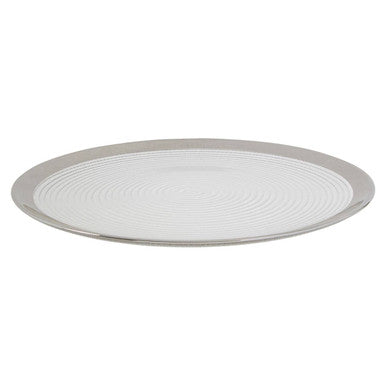 Embossed Glass Coupe Charger Plate with Silver Rim