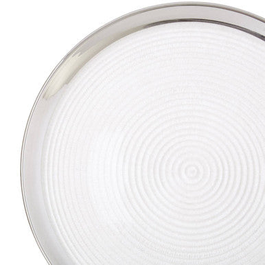 Embossed Glass Coupe Charger Plate with Silver Rim