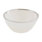 White Embossed Glass Bowl with Silver Rim