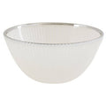 White Embossed Glass Bowl with Silver Rim