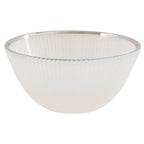 White Embossed Glass Bowl with Silver Rim